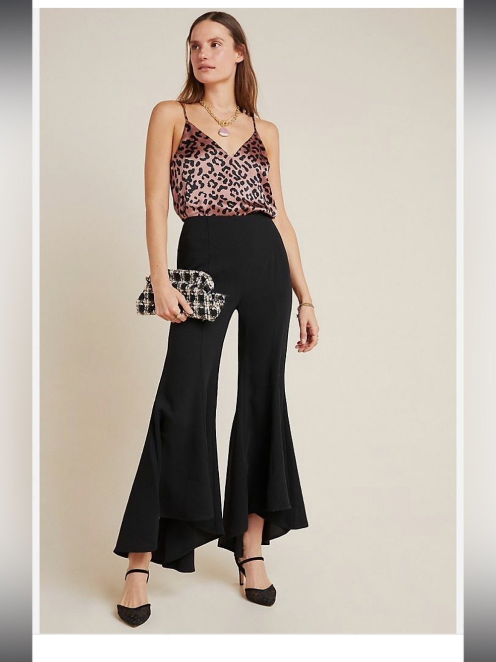 ANTHROPOLOGIE Trousers ZINNIA FLARE Tulip Hem Dress Pants Black Side Zip 10